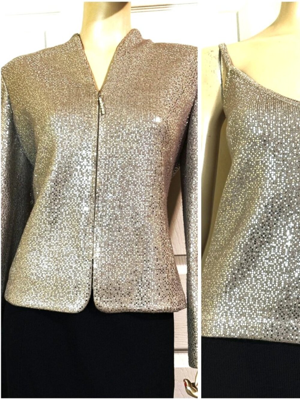 Gorgeous St John Knit Evening Jacket & Cami 2PC Covered in Paillettes sz 12